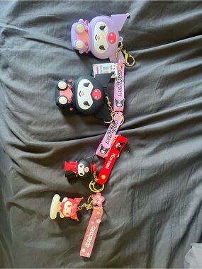 Sanrio Kuromi & My Melody Silicone Keychain Set - Pink, Black, Purple, Red